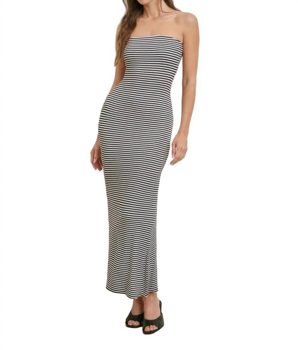 NEW FAVORITE DAUGHTER clean slate strapless midi dress in black / white